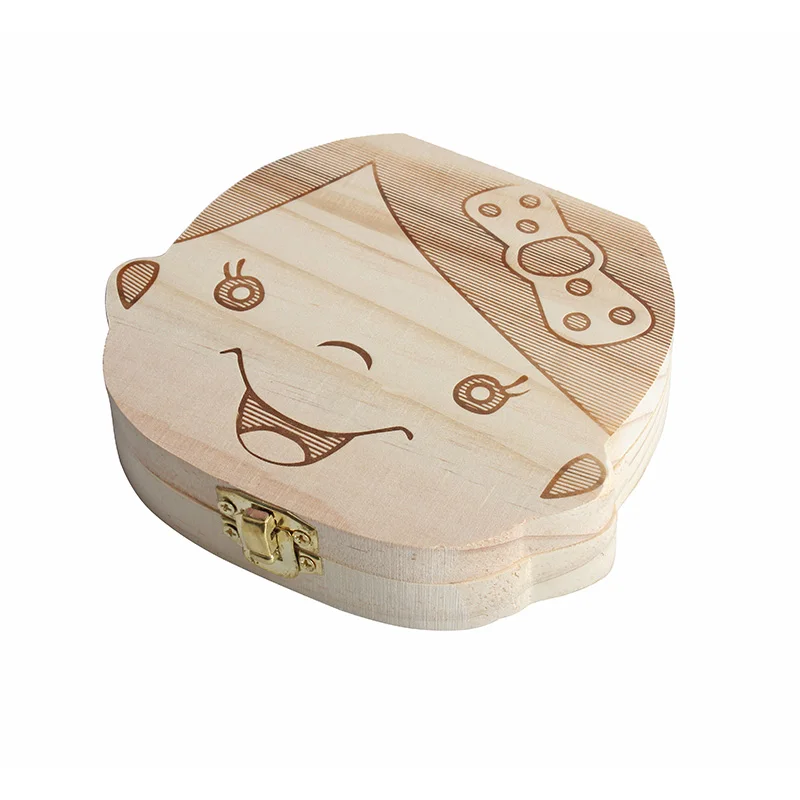 

Baby Boy Girl Tooth Storage Box Save Milk Teeth English Organizer Wooden Tooth Box Gift for Collection Keepsakes