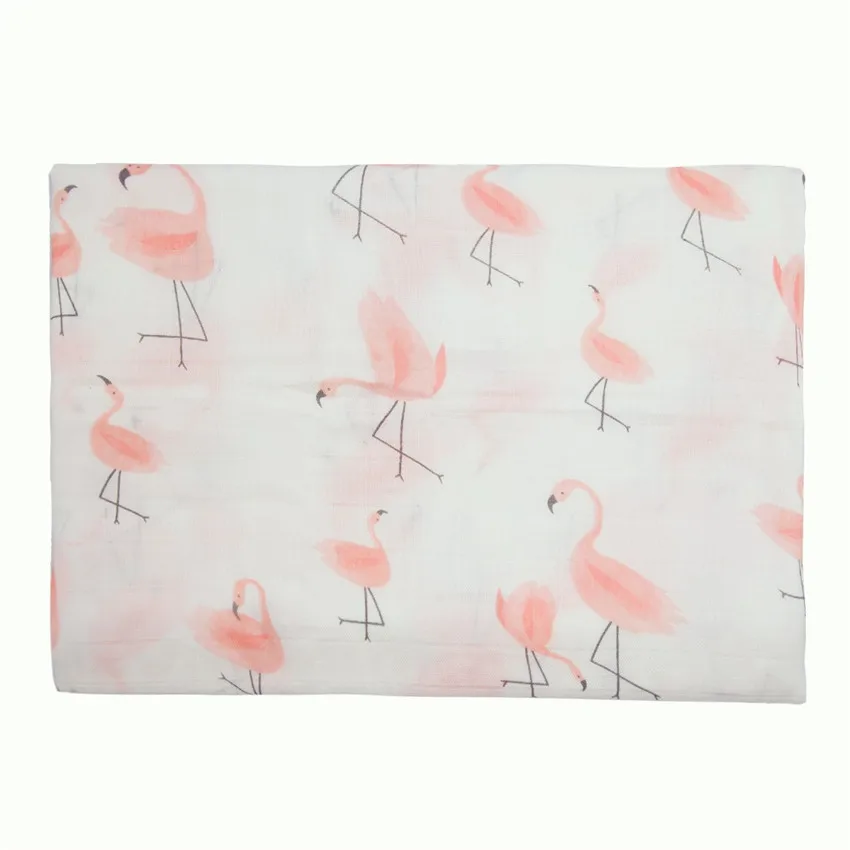 Flamingo 3 Детское одеяло для пеленания, муслиновое, бамбуковое, хлопковое, мягкое, для новорожденных, с рисунком, дышащее, детское постельное белье, 120x120 см - Цвет: Flamingo 3