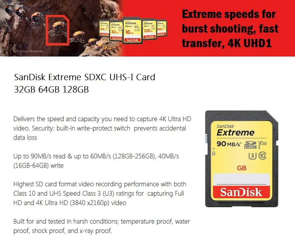 SanDisk Extreme Sd карта SDXC UHS-I 3 4K памяти класс 10 C10 90 Мб/с 600X высокая скорость 64 ГБ 32 ГБ 128 ГБ U3 карта для камер