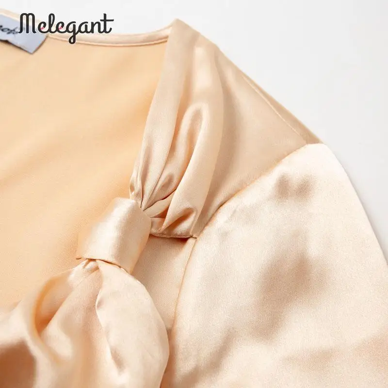 Женская атласная блузка с бантом mэлегантная Клубная винтажная в горошек для