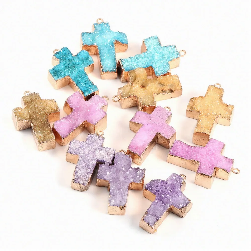 Подвеска из натурального камня в форме Креста ожерелье друзы с кристаллами