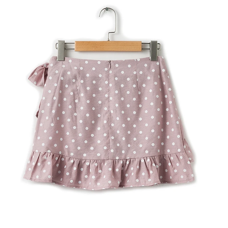 Женская мини юбка в горошек JuneLove Пляжная драпированная богемном стиле с оборками