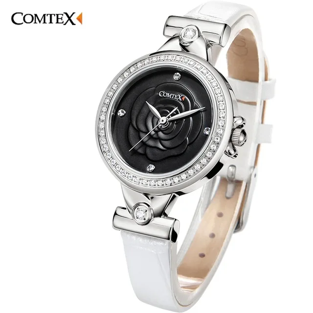 Comtex новые женские часы моды Кристалл Повседневное кожаный ремешок с