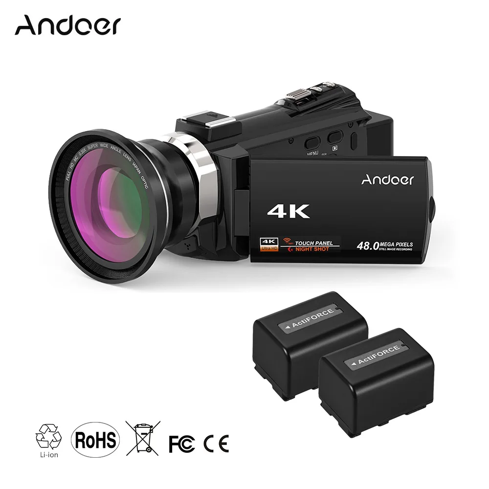 Black 2 Andoer 4K 1080P 48MP WiFi цифровая видеокамера регистратор с 2 перезаряжаемыми батареями подарок на Рождество и год - Цвет: Black 2