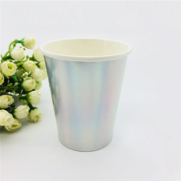 8pcs Paper Cup Красочные бумажные тарелки из стерлингового серебра, бокал с соломинкой, Полигональная пластина, бумажная посуда на день рождения, детский душ, товары для свадебной вечеринки - Цвет: 8pcs Paper Cup