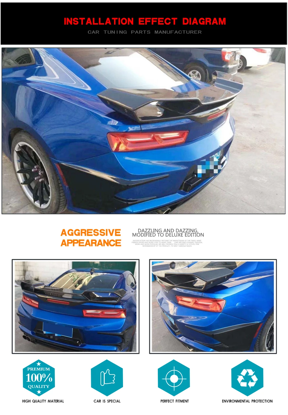 Задний спойлер для Chevrolet Camaro Coupe из углеродного волокна, задний спойлер багажника, большой спойлер на заказ, крыло для багажника