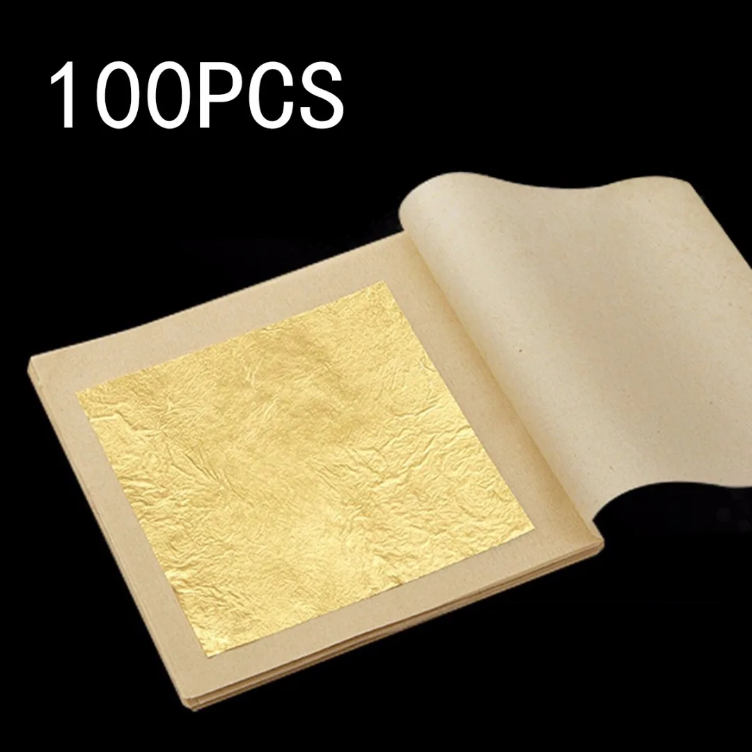 100Pcs 50/100 шт 24 карат съедобные лист из золотой фольги Пособия по кулинарии Еда произведения искусства Декор золочение Красота Декор площадь 4,33 см - Цвет: 100Pcs