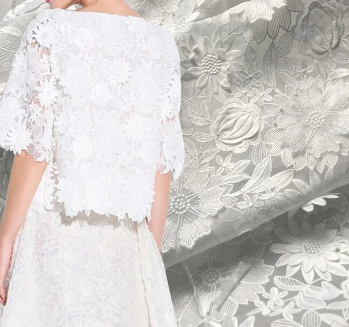 Organza-white 1Y = 1 лот, 5 дизайнов, новинка 1,2 м, розовая, небесно-голубая, белая, кленовый лист, Водорастворимая Ткань, 3D Ручная вышивка, свадебное платье ss0002 - Цвет: Organza-white