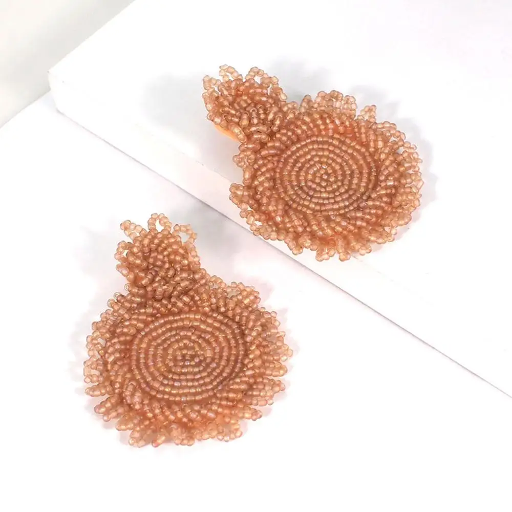 Khaki Pink Earrings MANILAI, богемные серьги-капли ручной работы с бусинами для женщин, модное ювелирное изделие, висячие серьги, круглый массивный большой кулон из бисера для свадьбы - Окраска металла: Khaki Pink Earrings