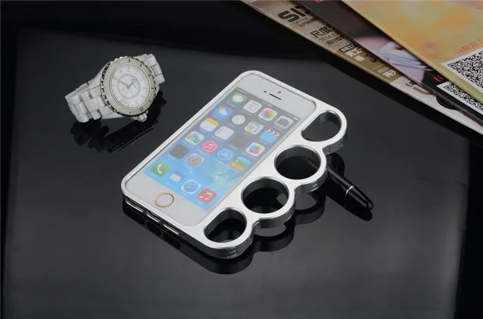 Металлический латунный сустав кольца для самозащиты бампер рамка для IPhone 5 5S SE креативный защитный чехол для Apple 5S - Цвет: silver