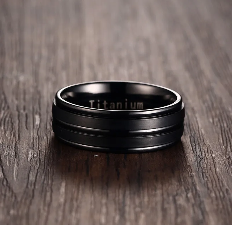 Vnox 8mm Black Men Ring Titanium Carbide Men's Jewelry Wedding Bands Classic Boyfriend Gift