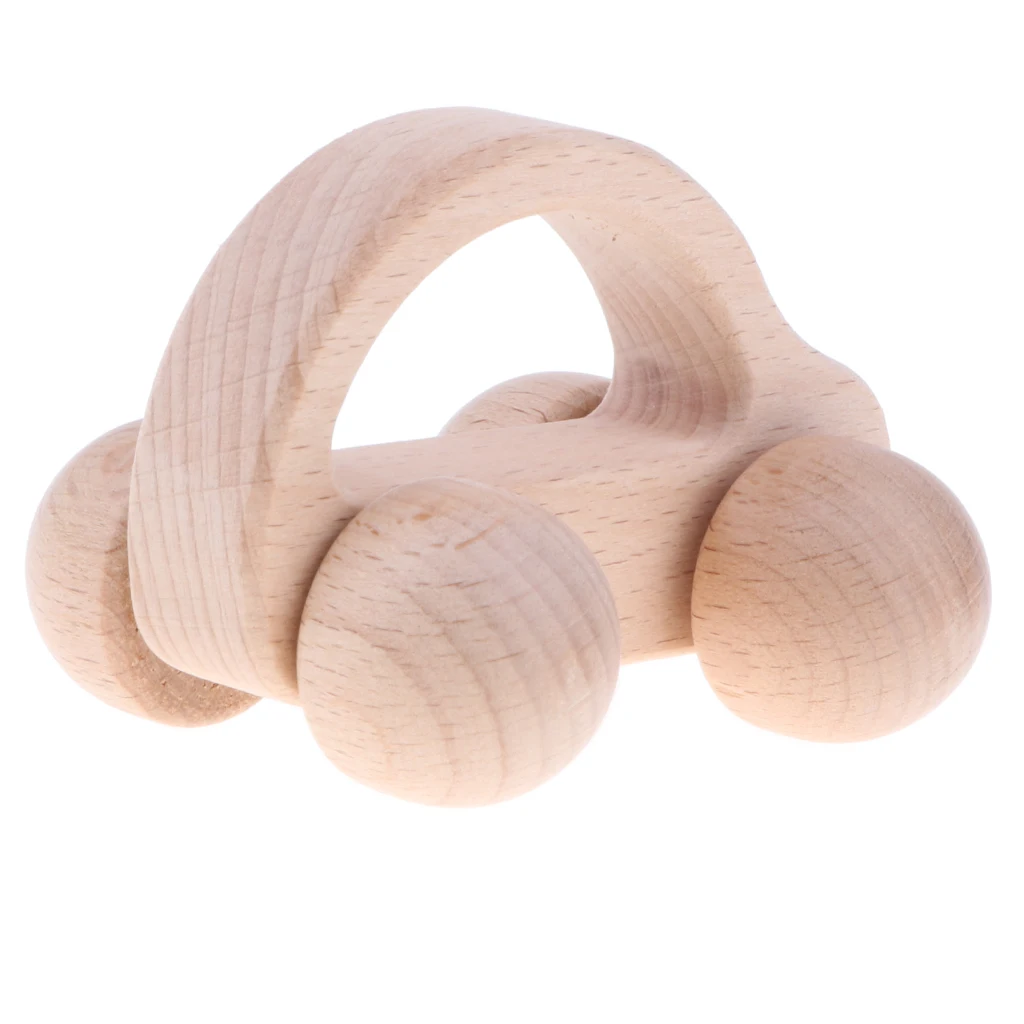 

Natural Wooden Baby Rattle Early Educational Grasping & Teething Montessori Sound Music Toys Toddler - Car Rattle Handheld Bell