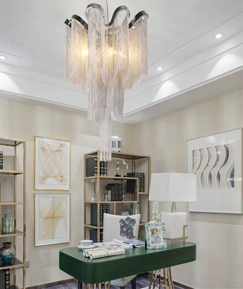 Italian Postmodern Aluminum Chain Ceiling Light Chain lamp living room lights creative personality tasseled villa lampara techo