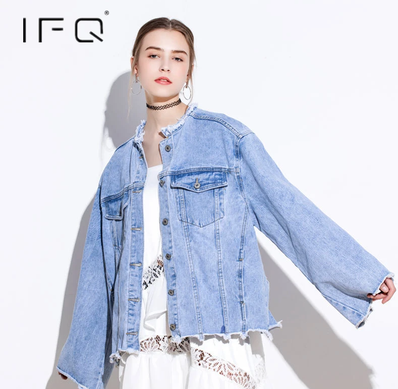 Ifq 2017 Для женщин бойфренда стиль отверстие Свободные джинсовая куртка | Женская
