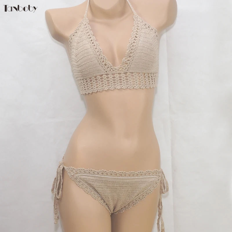 Новое вязаное бикини укороченный топ набор купальные костюмы бразильские ручные