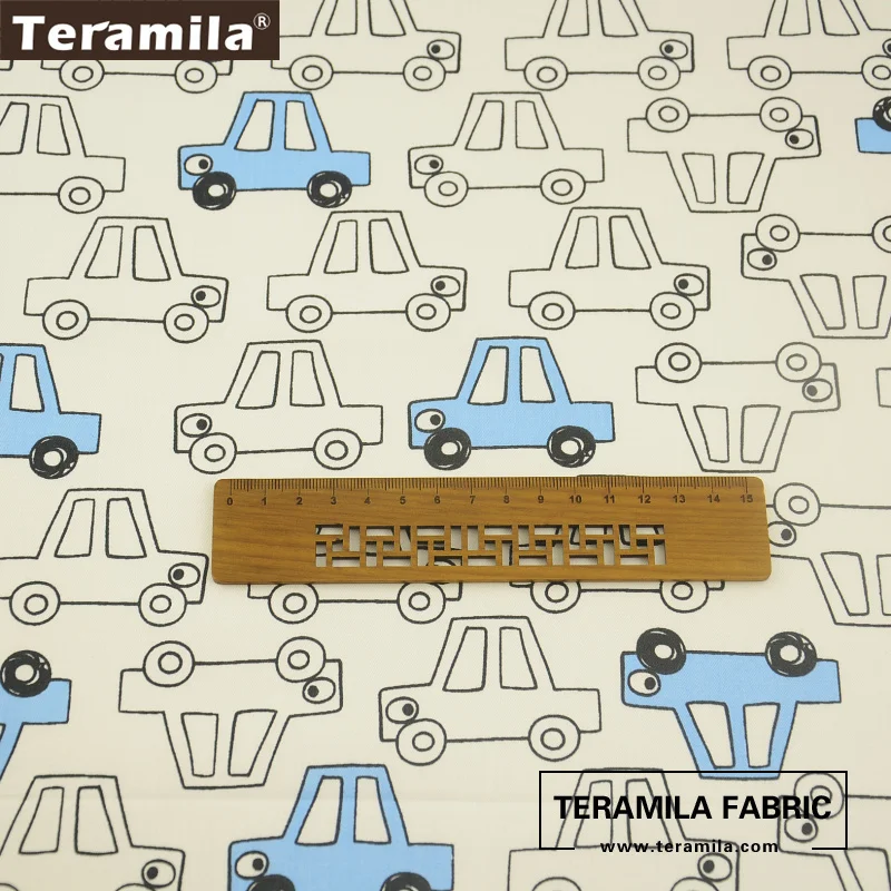 Teramila хлопок Ткань мягкий мультфильм синий и белый автомобили конструкций twill жир