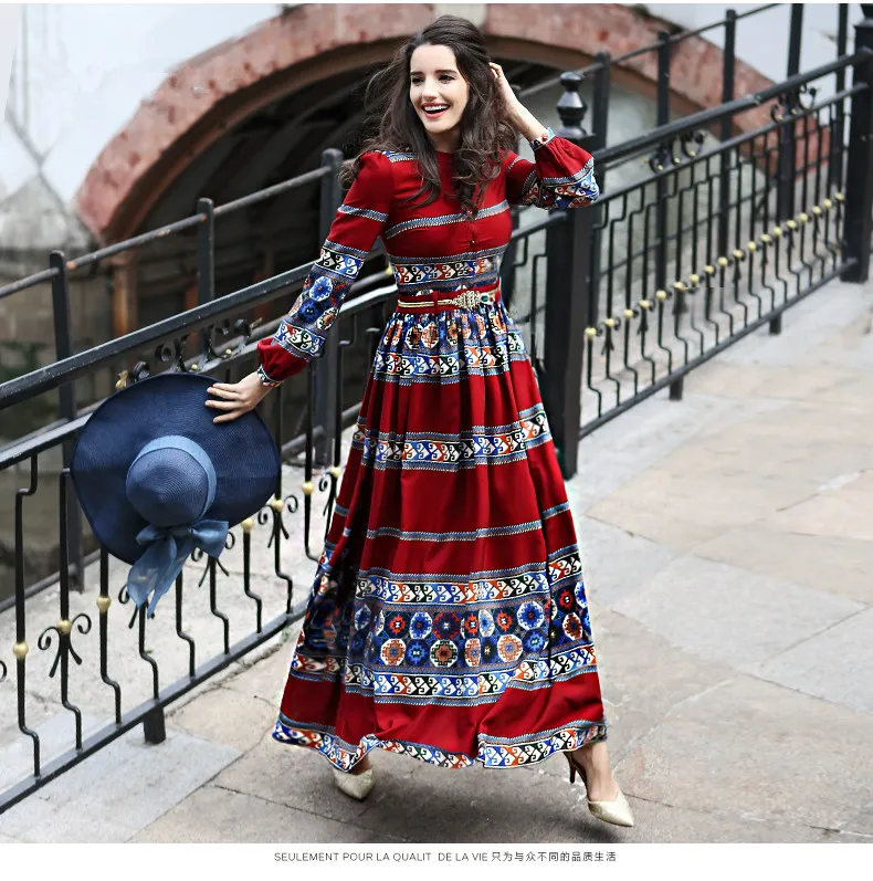 Винтажное длинное платье с длинным рукавом 2017 новое весенне летнее женское