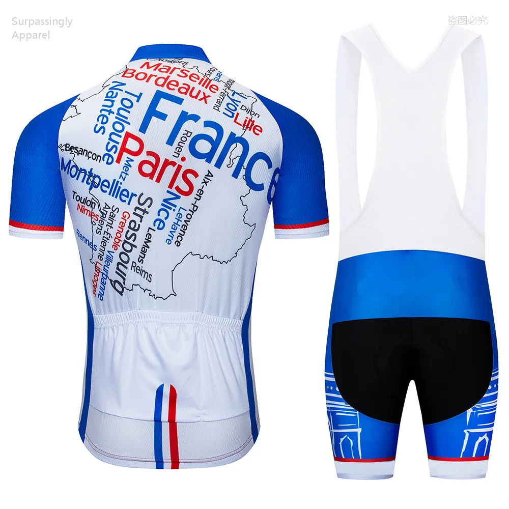 2019 Pro Tour Team de France мужские велосипедные Джерси комплекты 12D с коротким рукавом