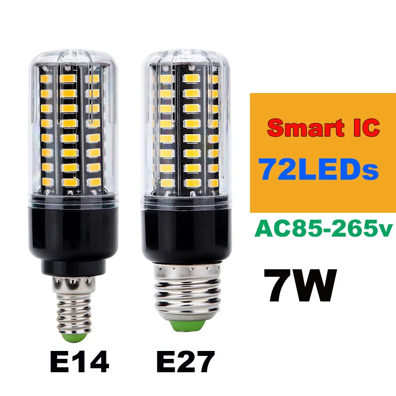 E27 светодиодный светильник части IC 5736 SMD СВЕТОДИОДНЫЙ кукурузная осветительная лампочка 3,5 W 5 W 7 W 8 W 12 W 15 W E14 85 В постоянного тока-265 без мерцания, постоянный ток - Испускаемый цвет: 7W 72LEDs