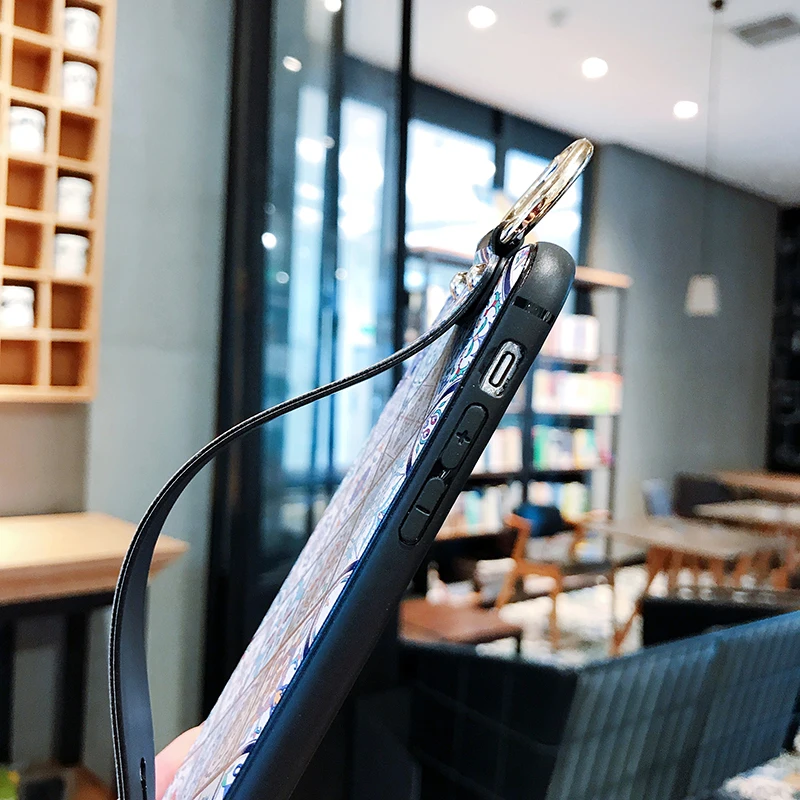 Чехлы с ремешком на запястье для huawei P30 P20 Mate20 Pro Lite с цветком и матовой задней крышкой, мягкий чехол для Honor V20 Pro Nova 3 3i 3e 4 4e