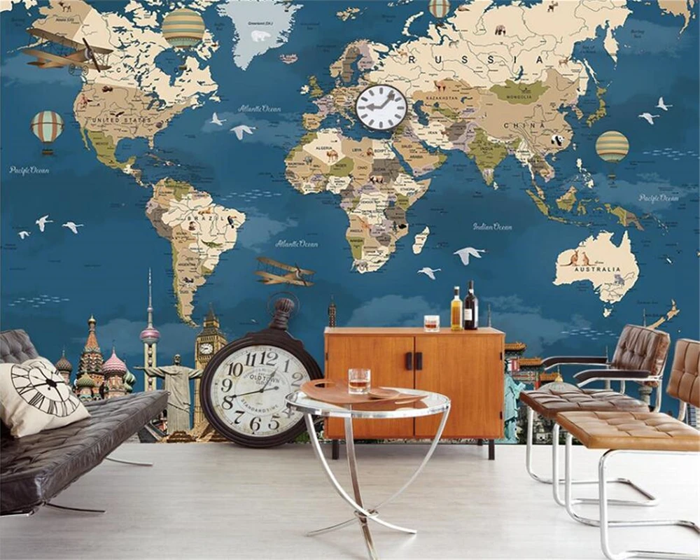 

beibehang Wallpaper custom wallpaper mural photo retro nostalgic personality world map living room bedroom wall papel de parede