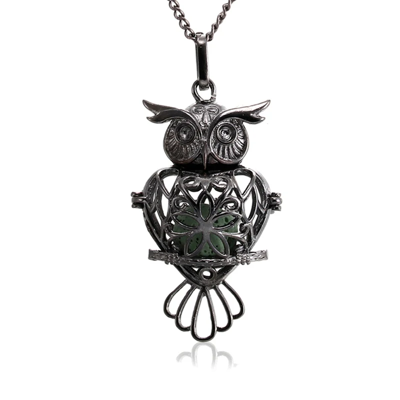 Owl-2 1 шт. винтажный Сова звезда Черепаха Дерево жизни медальон вызывающий ангела эфирное масло ожерелье с кулоном-диффузором ароматическое ожерелье вулканическая порода - Окраска металла: Owl-2