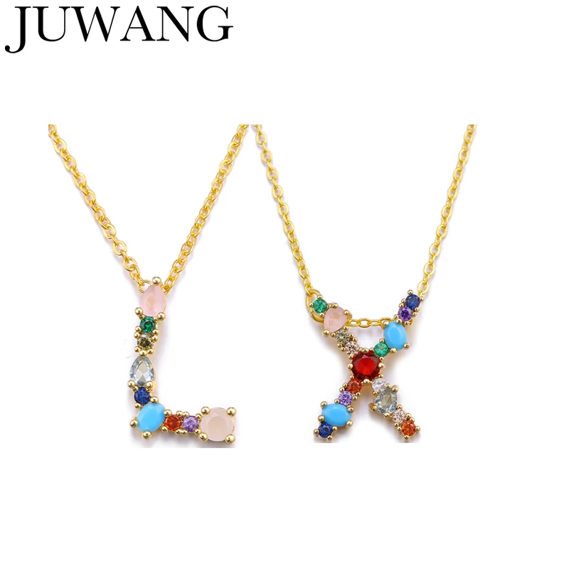 

Fashion AAA cubic zirconia Alphabet 26 charm letters gold pendant necklace A-Z for lady women man jewelry