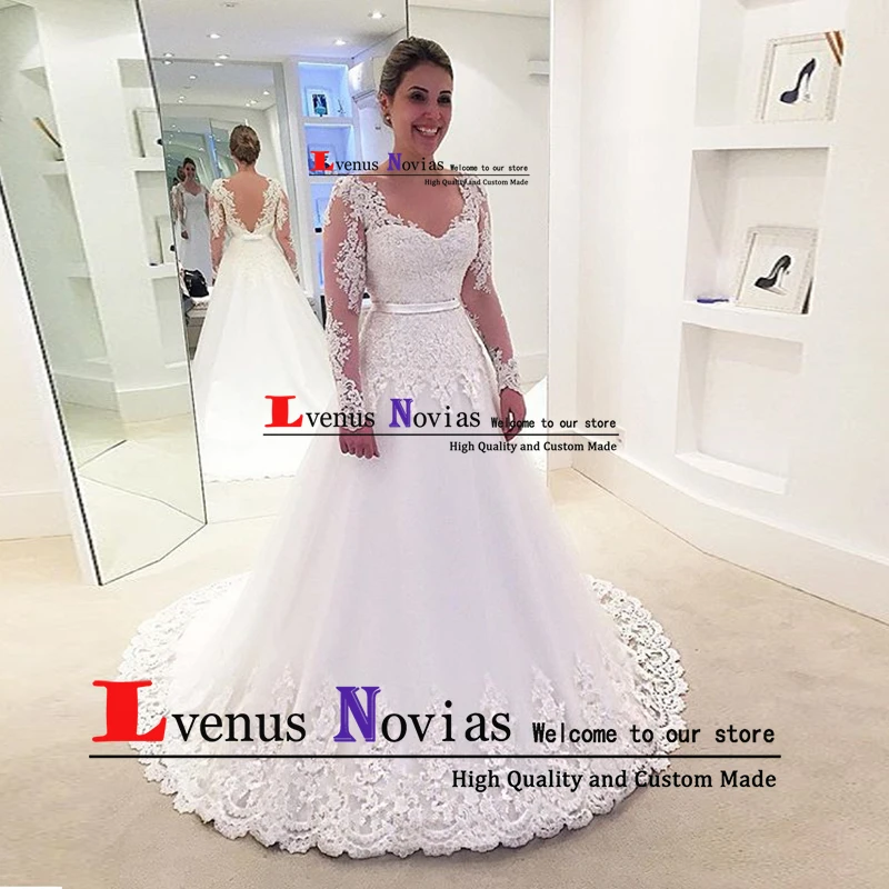 Свадебное платье с длинным рукавом Boho De Noiva недорогие кружевные свадебные платья