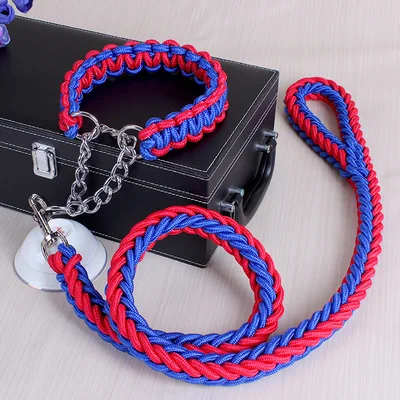 blue red Персонализированные shepherd веревку большая собака поводки металлической P цепочкой и пряжкой Цвет Pet тягового каната воротник набор для больших собак 1,2 м Длина - Цвет: blue red