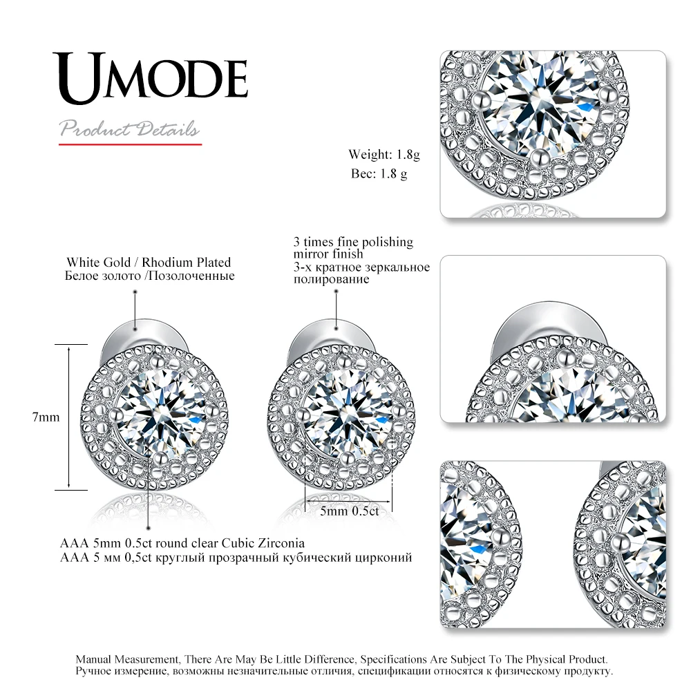 Женские сережки гвоздики UMODE круглые серьги белого и золотого цвета с