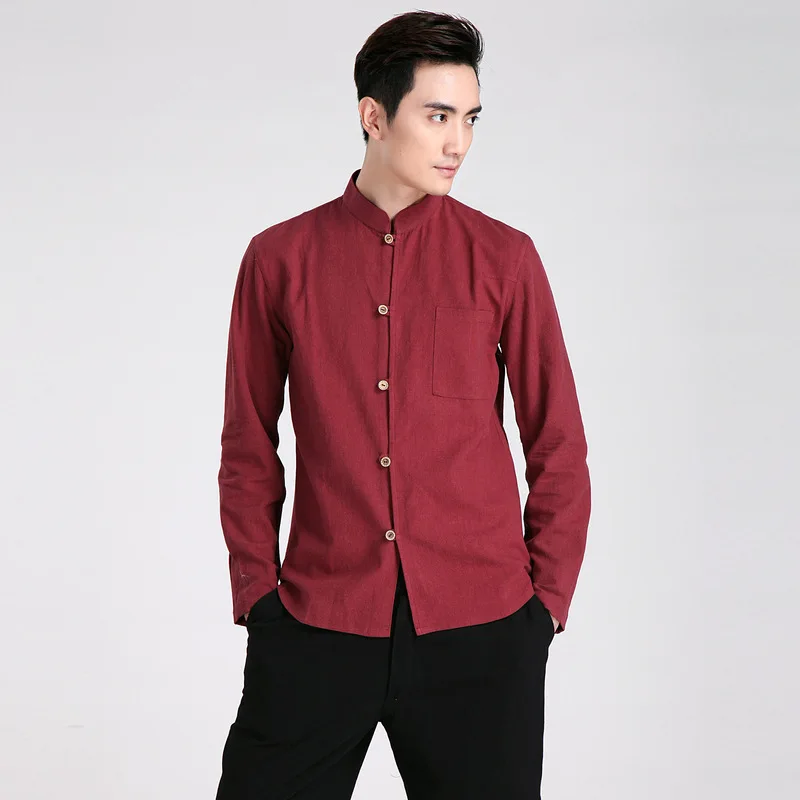 Летняя Новинка красное китайское традиционное мужское льняное пальто с