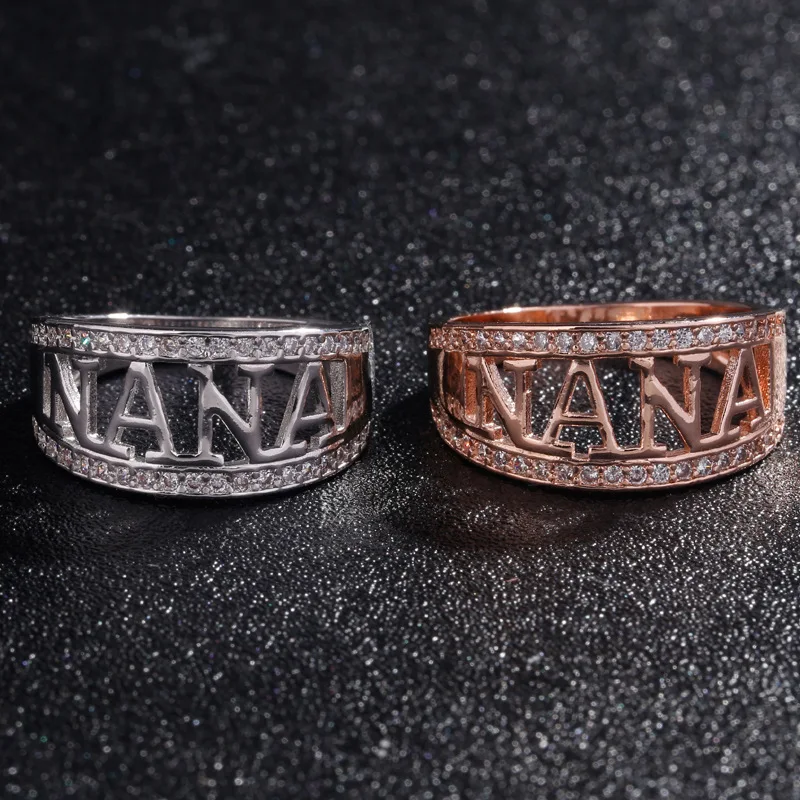 Объемный прозрачный CZ Anillos Mujer серебряный цвет буквы Нана кольца для Hombre кольцо