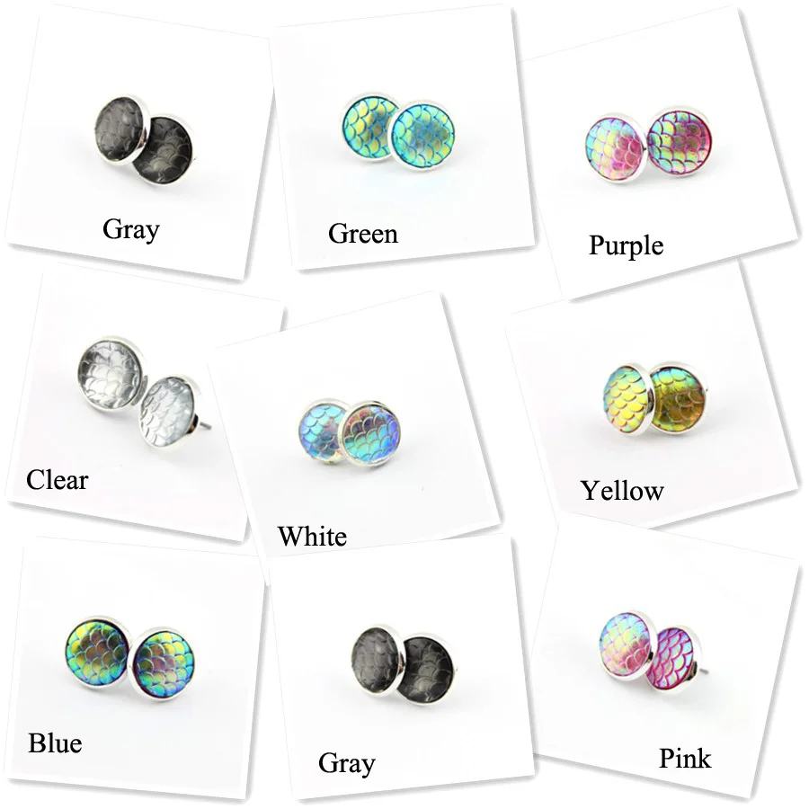 12*12 мм уникальные дизайнерские серьги в виде дракона чешуя Русалки шкалы кабошон