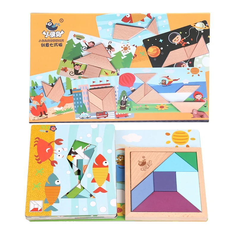 Multicolor Детская деревянная головоломка, игра для раннего образования, игрушка, головоломка, интеллектуальный вариант, модуль, головоломка, игрушка, креативный Танграм B - Цвет: Multicolor