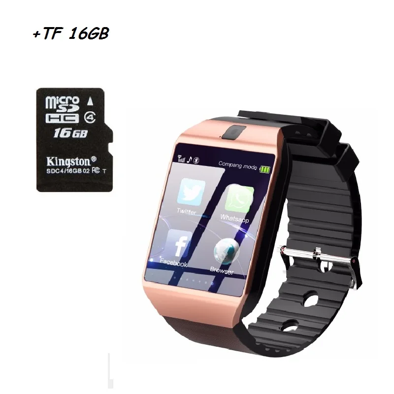 Stepfly Bluetooth Смарт часы Q18 с камерой Facebook Whatsapp Twitter Синхронизация SMS Smartwatch поддержка sim-карты TF для IOS Android - Цвет: Gold  with TF 16GB