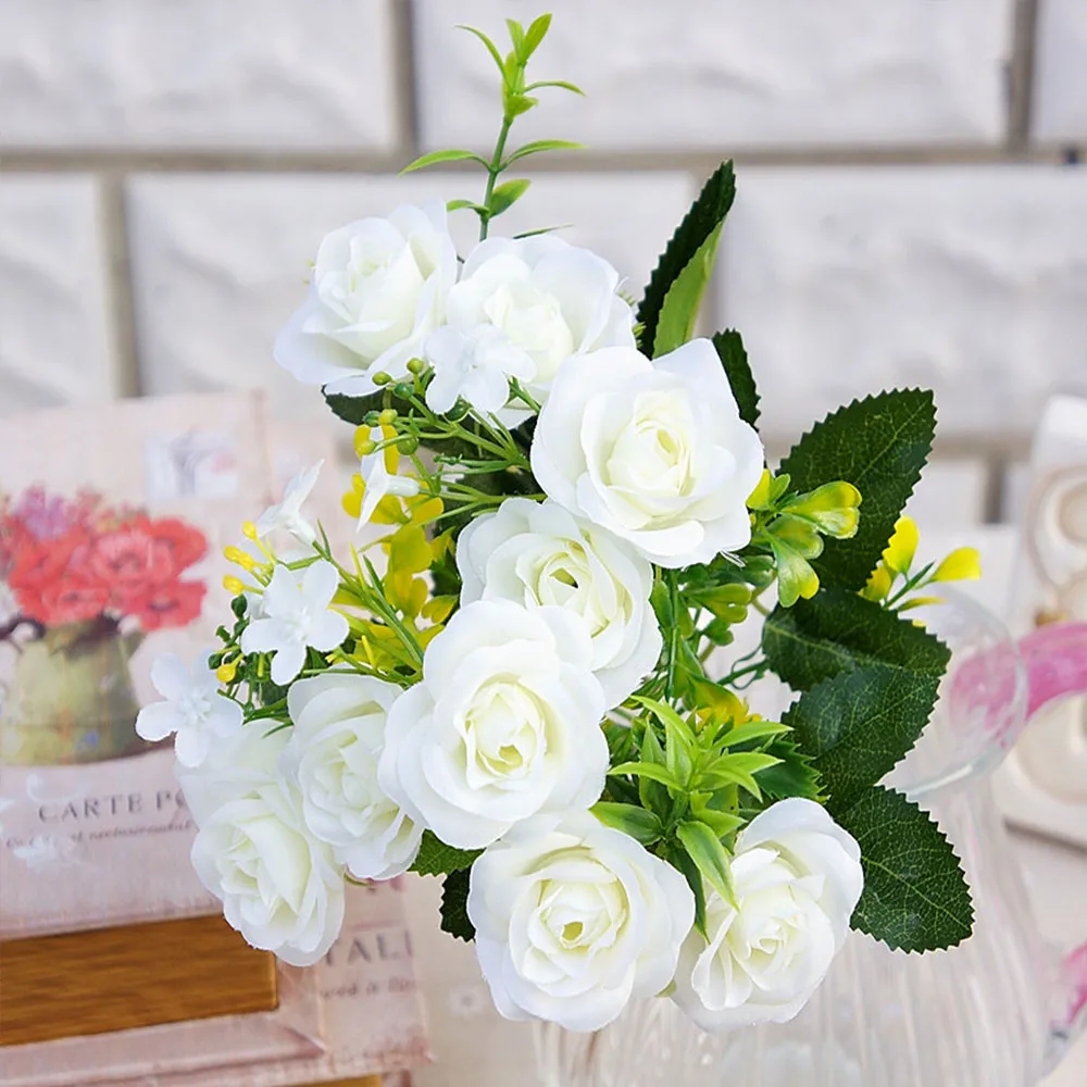 Осенние украшения 10 голов/букет маленькие бутоны розы шелковые фолвер для ВАЗ