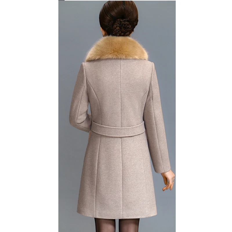 Женское шерстяное пальто большого размера 4XL длинное однотонное с меховым