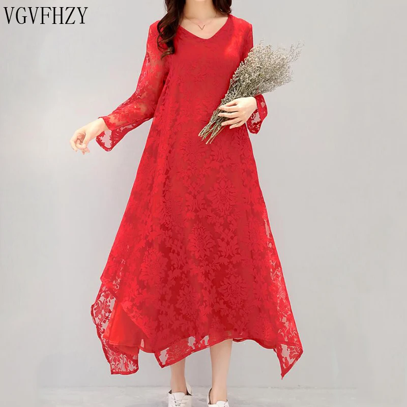 

Женское кружевное платье с длинным рукавом, Элегантное повседневное винтажное платье с V-образным вырезом и вырезами, новинка 2018