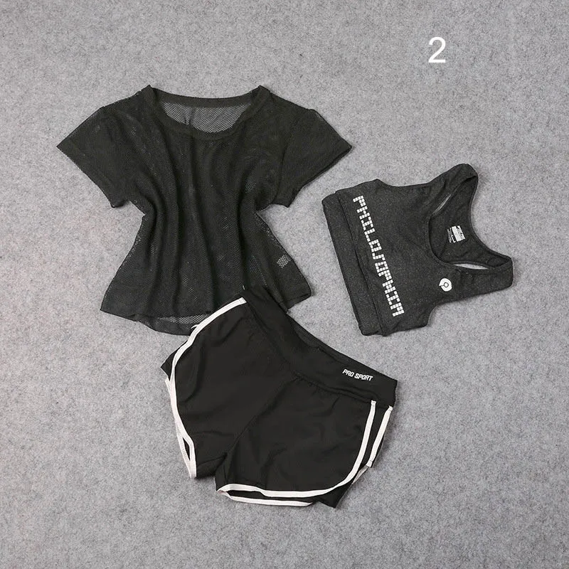 2 Комплект из 3 предметов, Женский костюм для йоги, одежда для фитнеса, спортивная одежда для женщин, спортивная одежда для тренировок, спортивная одежда для бега, костюм для йоги, комплекты - Цвет: 2