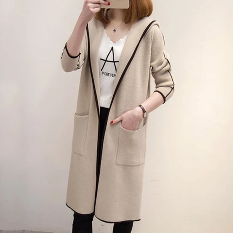 New Women Spring Autumn Thick Knitted Sweater with Hood 2018 Korean Ladies Long Sleeve Loose Coat Cardigan Outwear F359 |