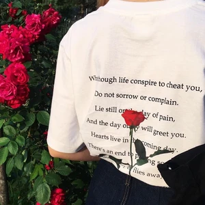 Свободная Женская футболка в стиле Харадзюку С надписью и принтом роз, модная повседневная футболка с коротким рукавом