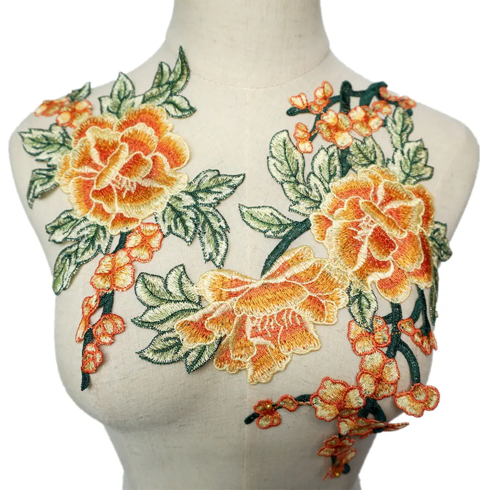 2 шт. тканевые Аппликации с вышивкой пионов цветов листьев красного и синего