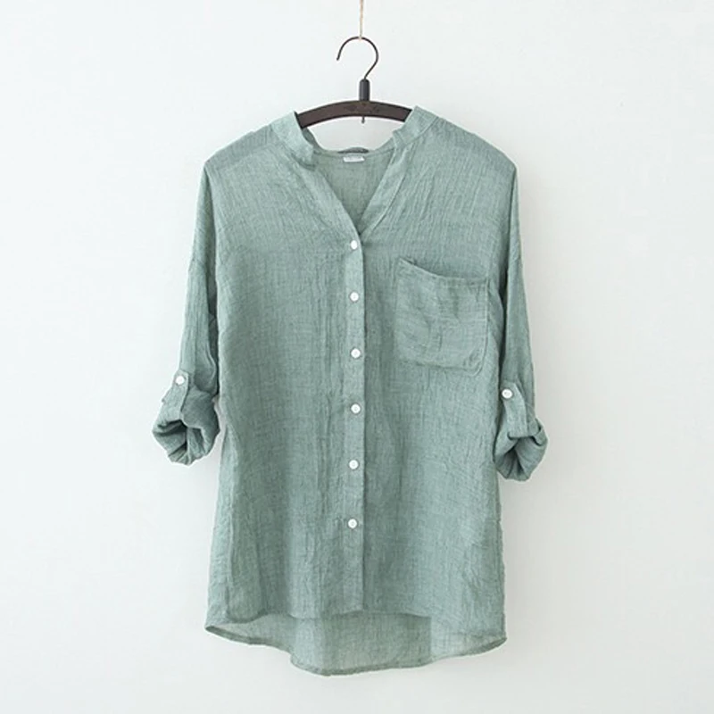 Женские рубашки в Корейском стиле Осенние белые блузки с v-образным вырезом