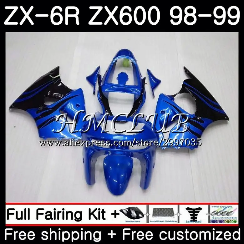 Корпус для KAWASAKI NINJA ZX-636 ZX600 1998 1999 70HC.19 600CC ZX636 ZX6R 98 99 ZX 636 6 R 6R обтекатель с голубым