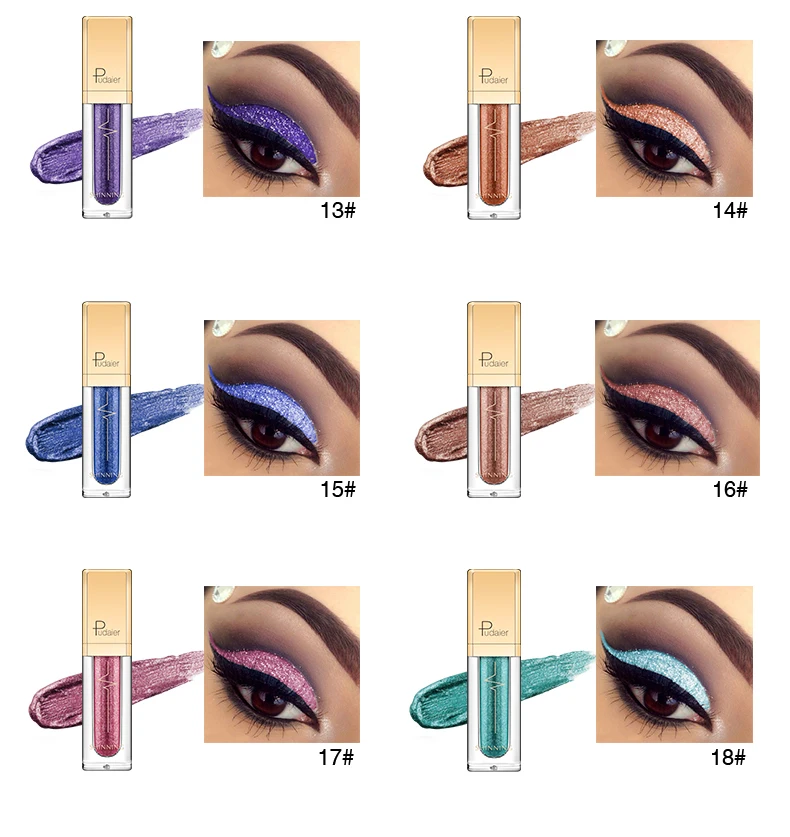 Pudaier 18 цветов блестящие жидкие тени для век Карандаш металлик Maquillage Paillette Yeux алмазные тени для век подводка для глаз ФЕСТИВАЛЬ Макияж