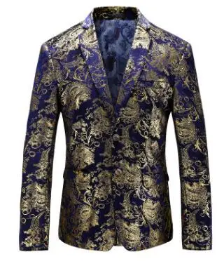 Синий Slim Fit Блейзер Для мужчин Новое поступление Для мужчин s блейзеры с цветочным рисунком цветочный выпускное платье, блейзер элегантный пиджак-блейзер и пиджак Для мужчин - Цвет: Синий