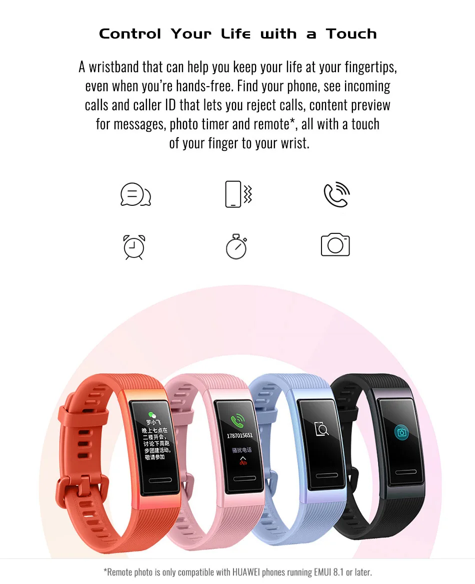 huawei Band 3/Redmi 3 Pro Smartband металлический каркас, активно-матричные осид, полный Цвет Дисплей сенсорного экрана Плавание ход сердечного ритма Сенсор сна