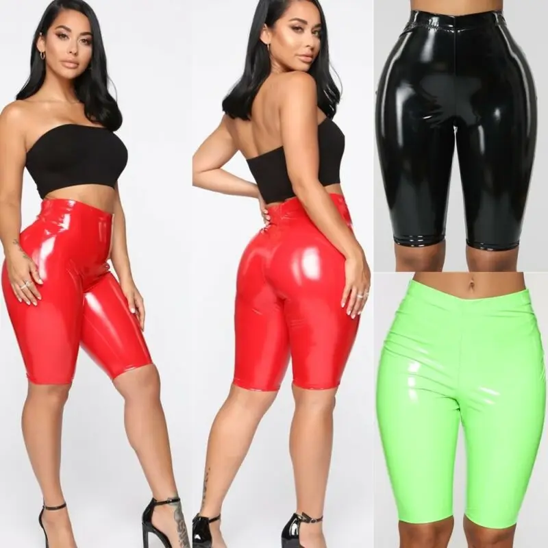 Женские велосипедные шорты из ПУ кожи с высокой талией|Женские шорты| |