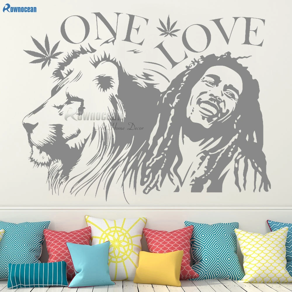 ROWNOCEAN Боб Марли рок One Love Music One Love виниловые наклейки на стену домашний декор для гостиной фон художественное украшение Лев D563