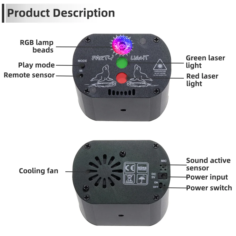 Aimkeeg мини USB зарядка DJ диско светильник стробоскоп вечерние сценический светильник ing эффект голосового управления лазерный проектор светильник для танцпола